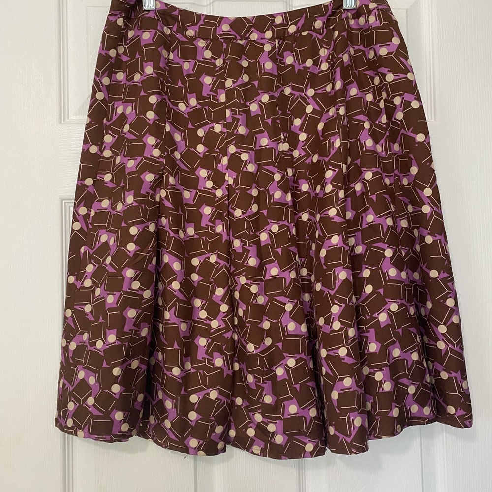 JohnPaulRichard A-Line Skirt in Brown and Purple Geometric Print